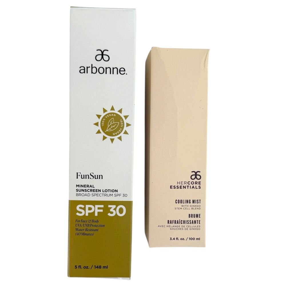 New Arbonne Fun Sun Skincare Lot SPF 30 Mineral Sunscreen Cooling Mist